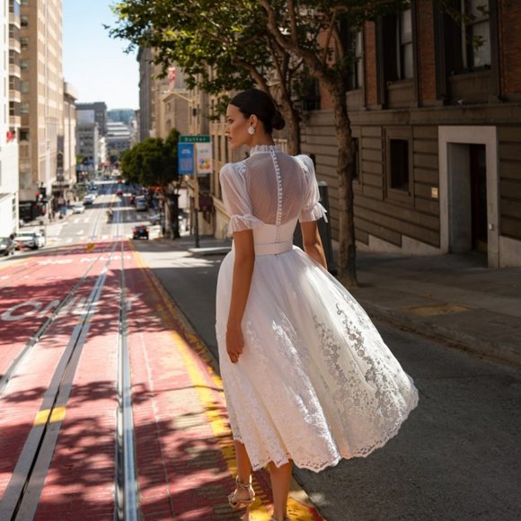 Wedding 2 piece Set ANNET corset Dress + Removable Bolero Size 2 Floor sample - Picture 4 of 8